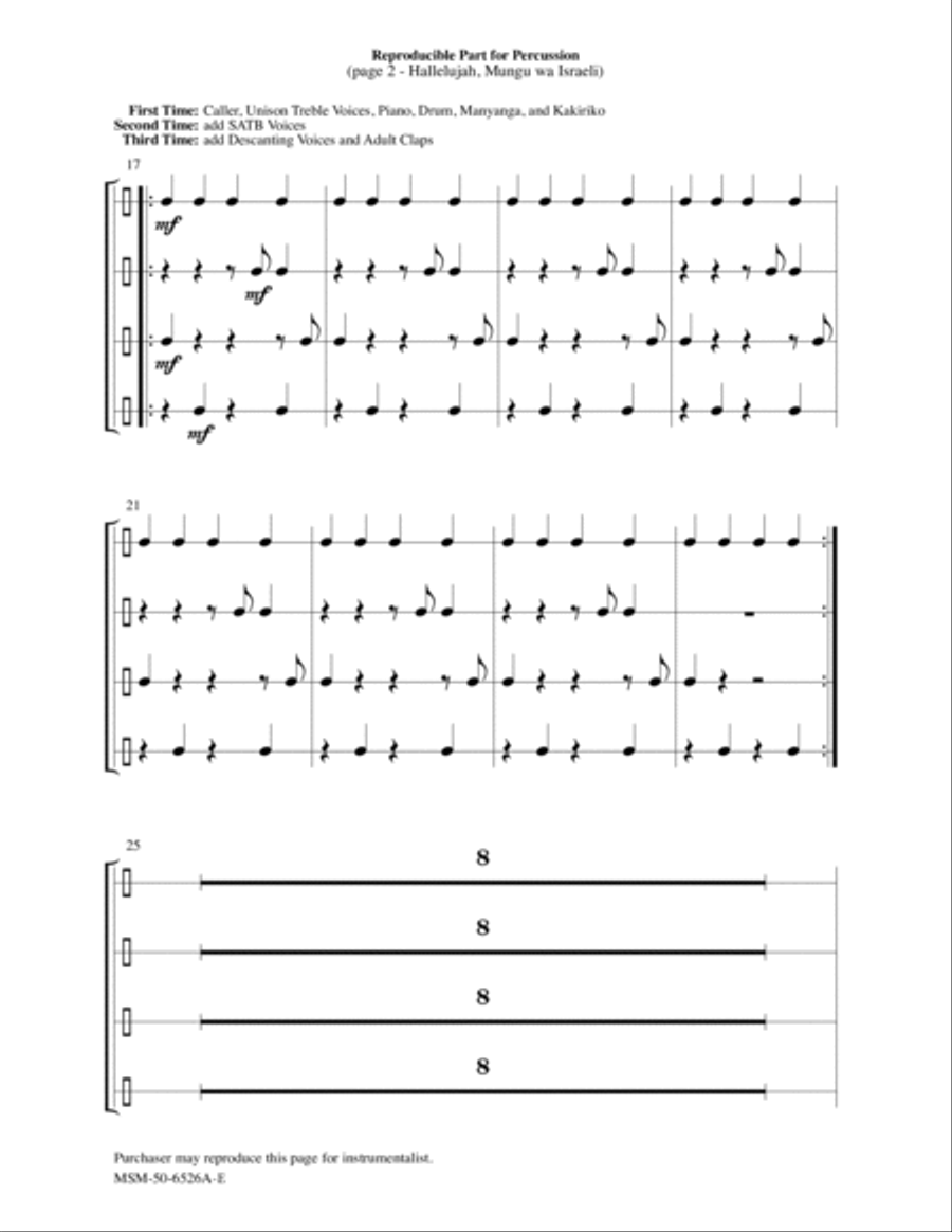 Hallelujah, Mungu wa Israeli (Downloadable Percussion Parts) Choir scores gallery preview page 2