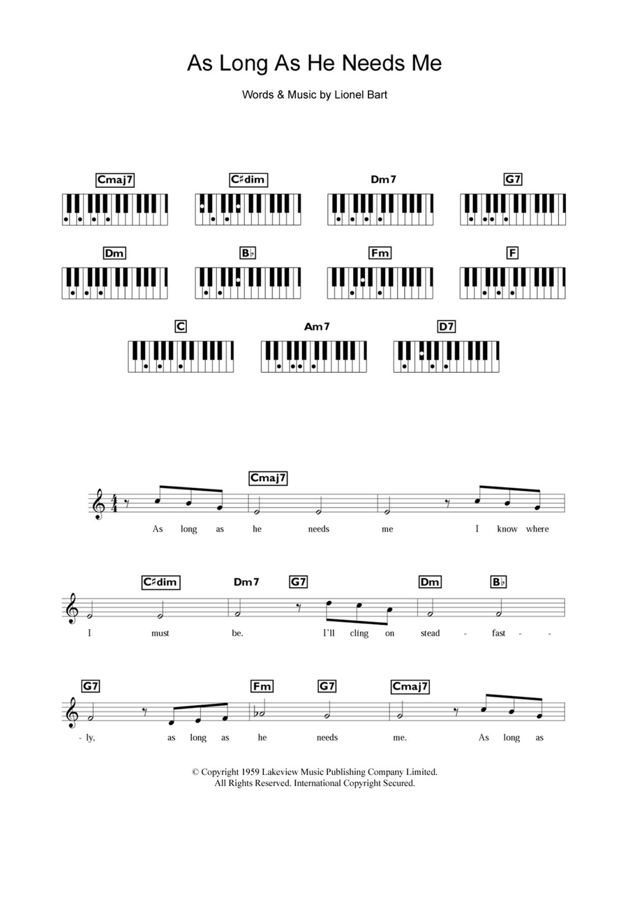 As Long As He Needs Me (from Oliver!) Piano Solo scores gallery preview page 1