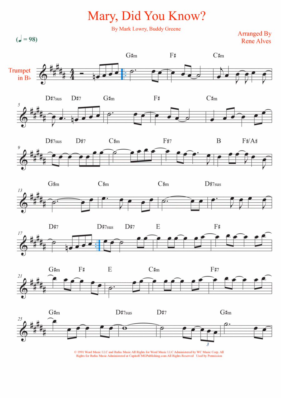 Mary, Did You Know? Mary, Did You Know? B-Flat Trumpet scores gallery preview page 1