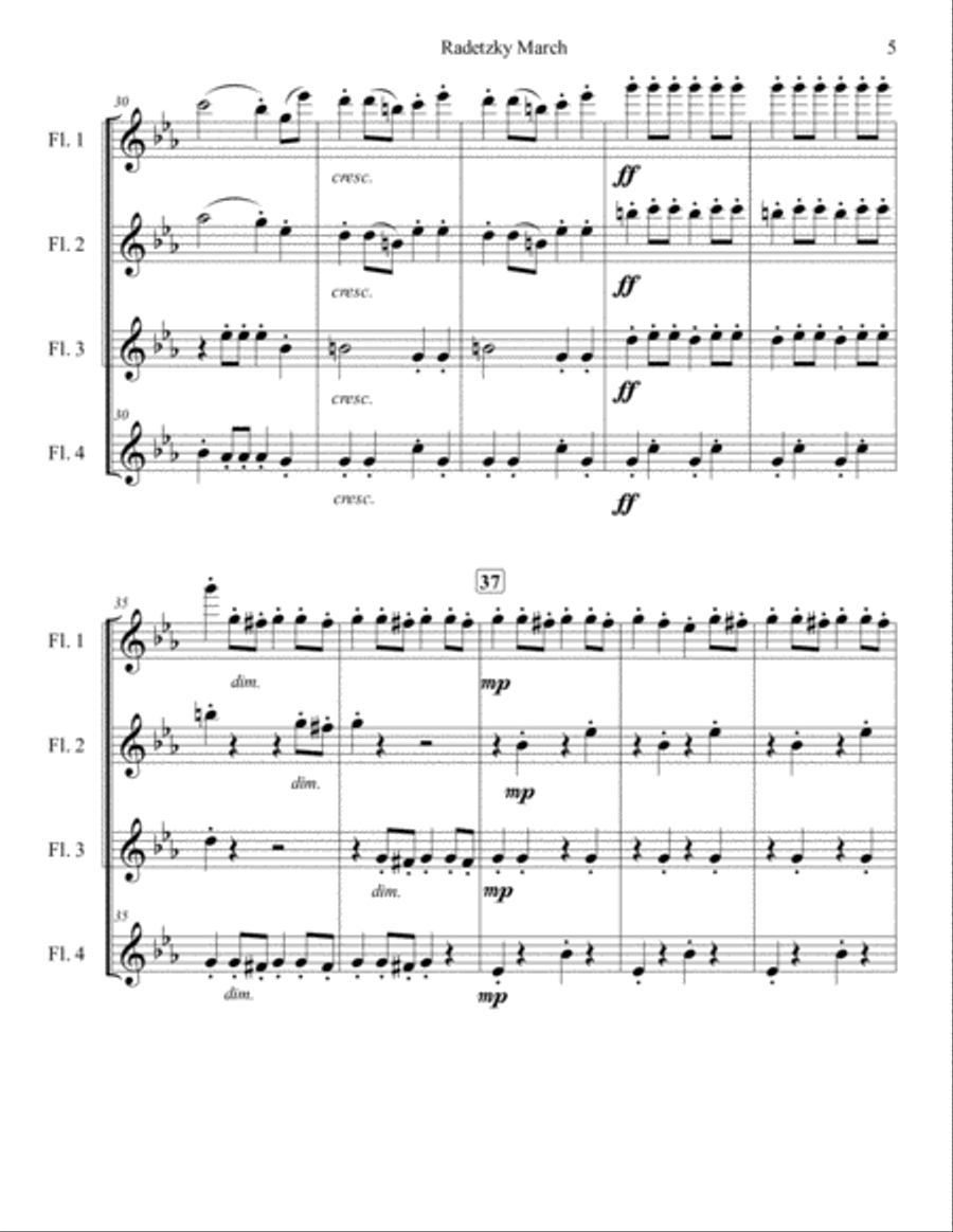 Radetzky March for Flute Quartet Flute Quartet scores gallery preview page 5