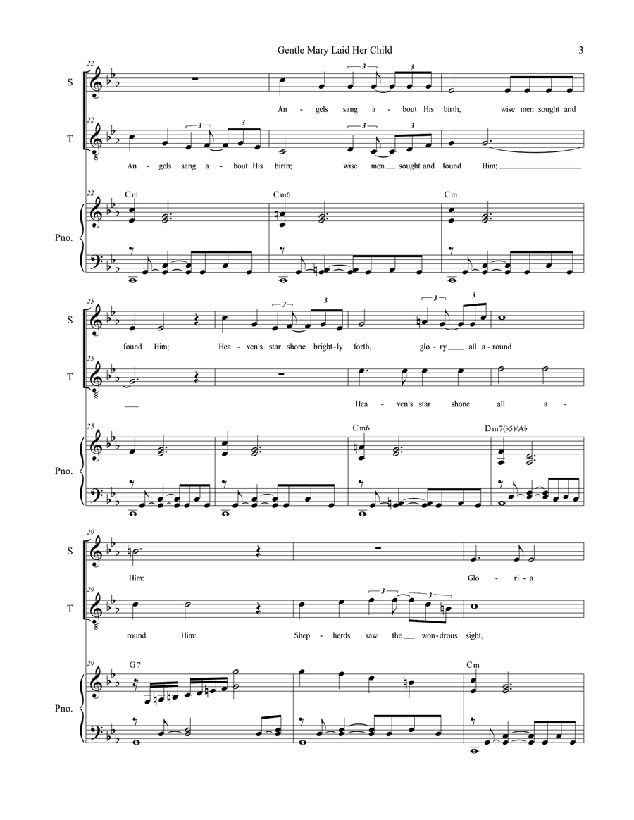 Gentle Mary Laid Her Child (for 2-part choir - (Soprano and Tenor) 2-Part scores gallery preview page 4