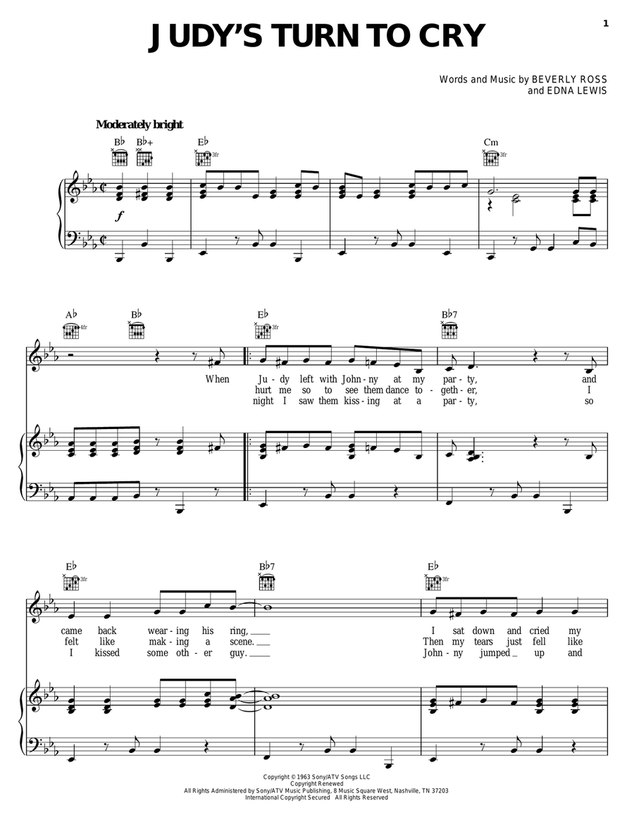 Judy's Turn To Cry Piano, Vocal, Guitar scores gallery preview page 1