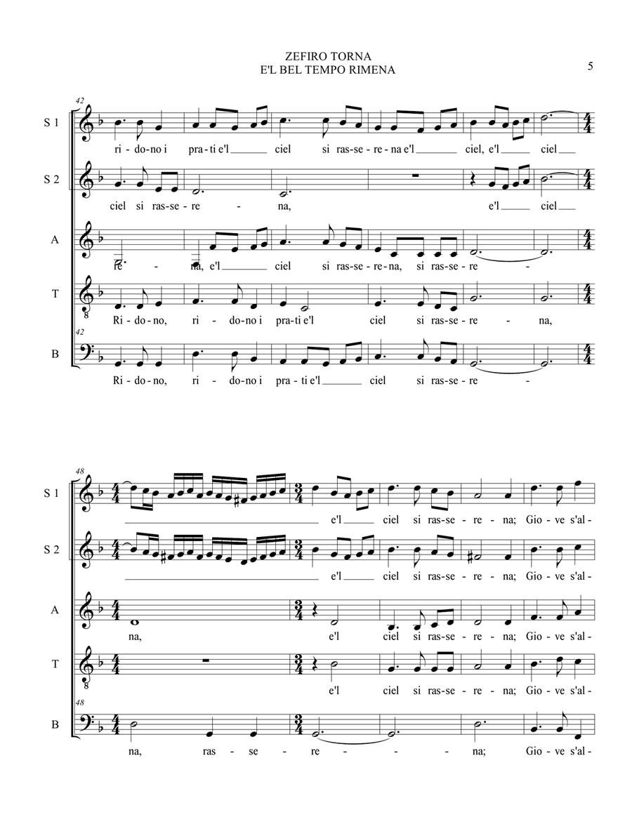 ZEFIRO TORNA E'L BEL TEMPO RIMENA - C. Monteverdi - For SSATB Choir Divisi scores gallery preview page 5