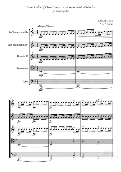 "From Holberg's Time" (Holberg Suite) - 1st movement -Prelude- for Brass Quintet image number null