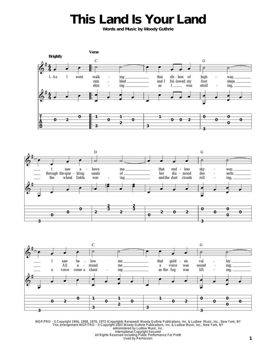 This Land Is Your Land Acoustic Guitar scores gallery preview page 1