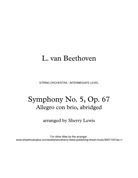 SYMPHONY NO. 5 OP. 67, BEETHOVEN - ALLEGRO CON BRIO, String Orchestra, Abridged, Intermediate Level image number null