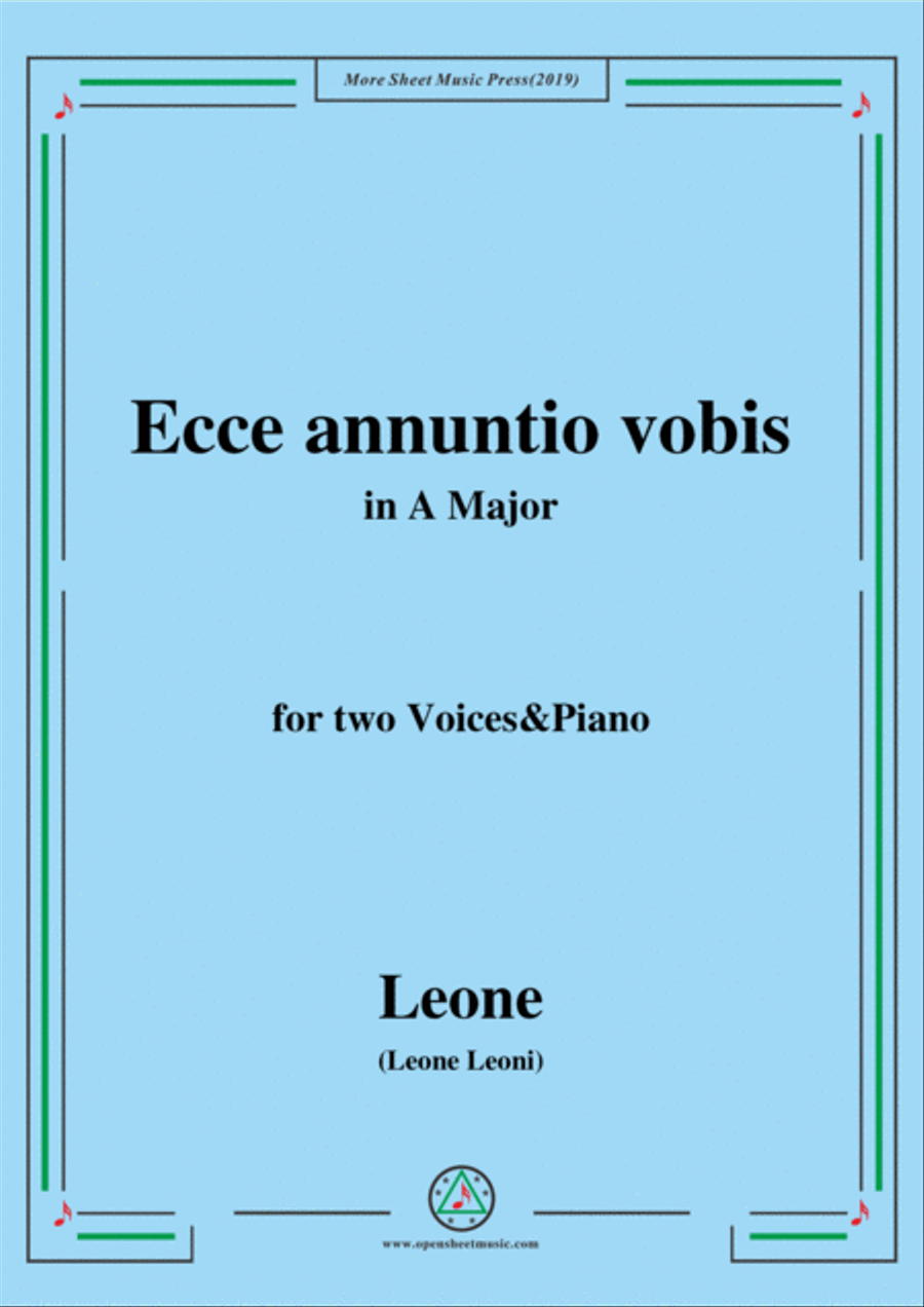 Leoni-Ecce annuntio vobis,in A Major,for two Voices&Piano SSA scores gallery preview page 1