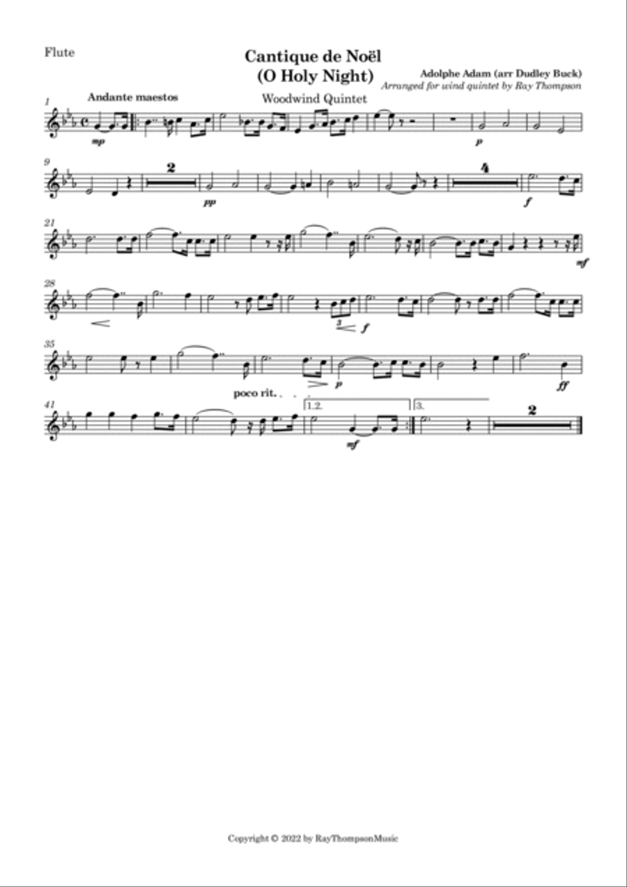 Adam: Cantique de Noël (O Holy Night) - wind quintet Woodwind Quintet scores gallery preview page 5