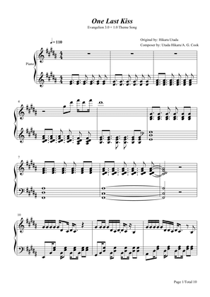 One Last Kiss,Utada Hikaru,（from Rebuild of Evangelion）Piano Solo Sheet