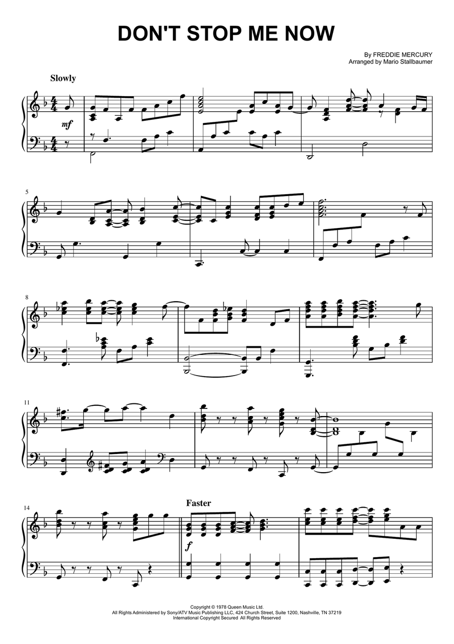 Don't Stop Me Now Piano Solo scores gallery preview page 1