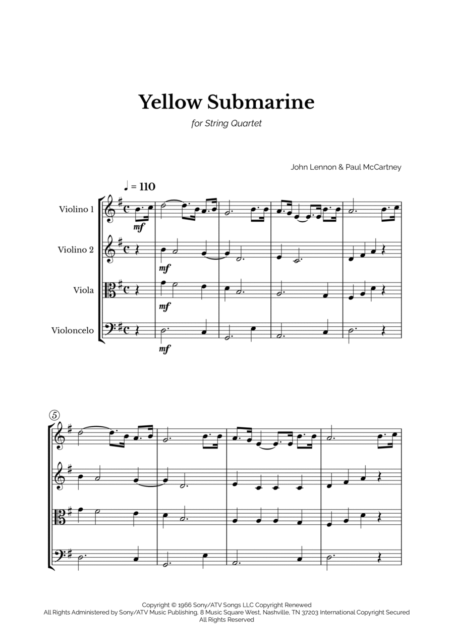 Yellow Submarine String Quartet scores gallery preview page 1