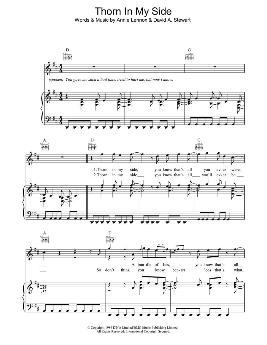 Thorn In My Side Piano, Vocal, Guitar scores gallery preview page 1