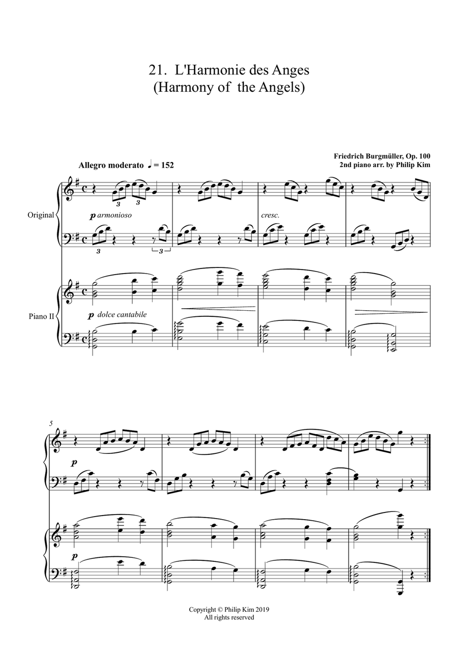 21. Harmony of the Angels 25 Progressive Studies Opus 100 for 2 pianos Friedrich Burgmüller Piano Method scores gallery preview page 1