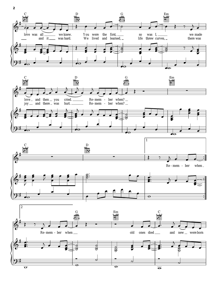 Remember When Piano, Vocal, Guitar scores gallery preview page 2