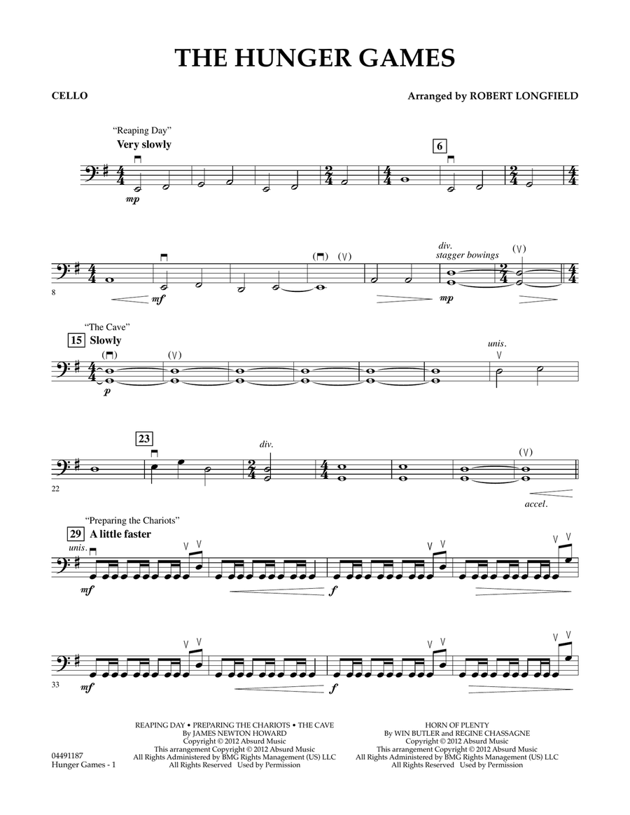 The Hunger Games - Cello The Hunger Games - Cello Orchestra scores gallery preview page 1