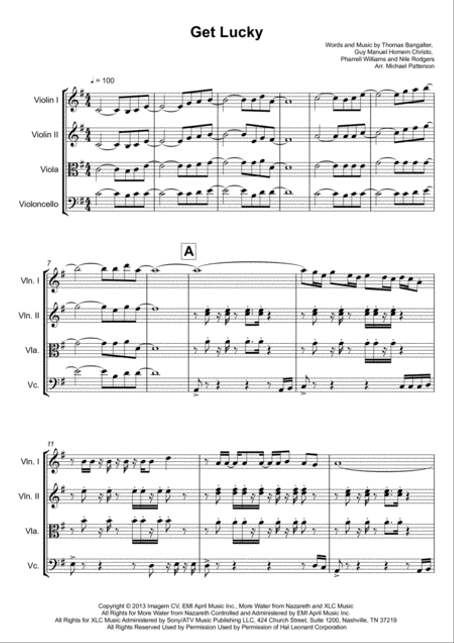 Get Lucky String Quartet scores gallery preview page 1