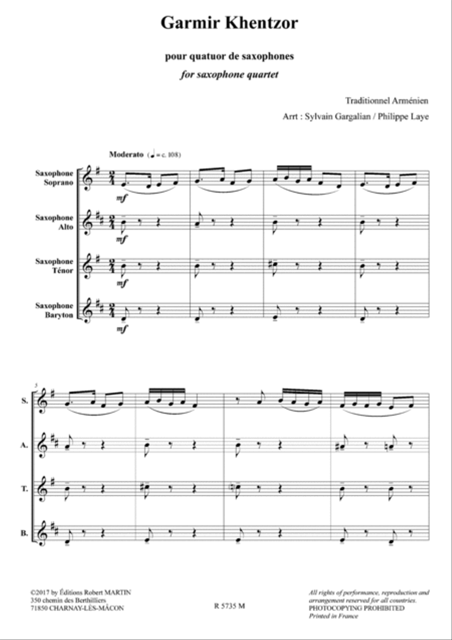 Gamir khentzor Saxophone Quartet scores gallery preview page 2
