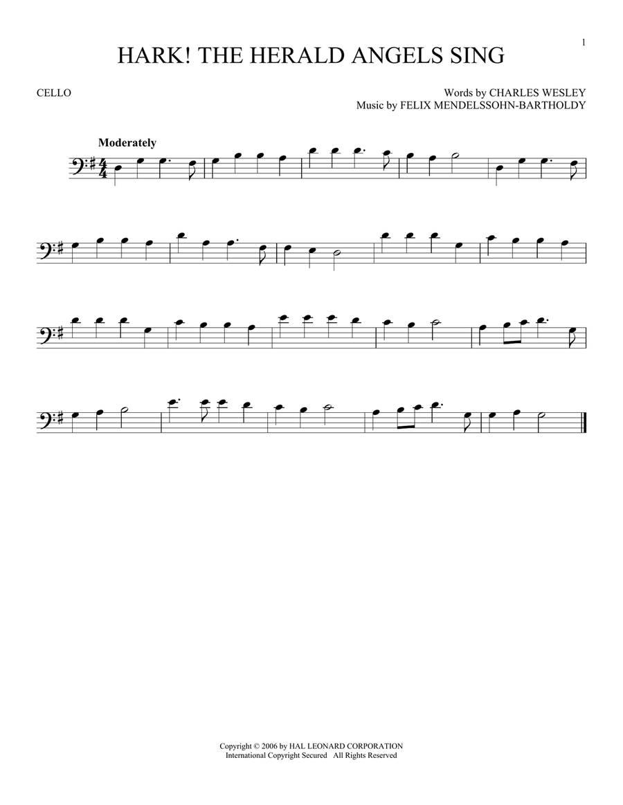 Hark! The Herald Angels Sing Cello Solo scores gallery preview page 1