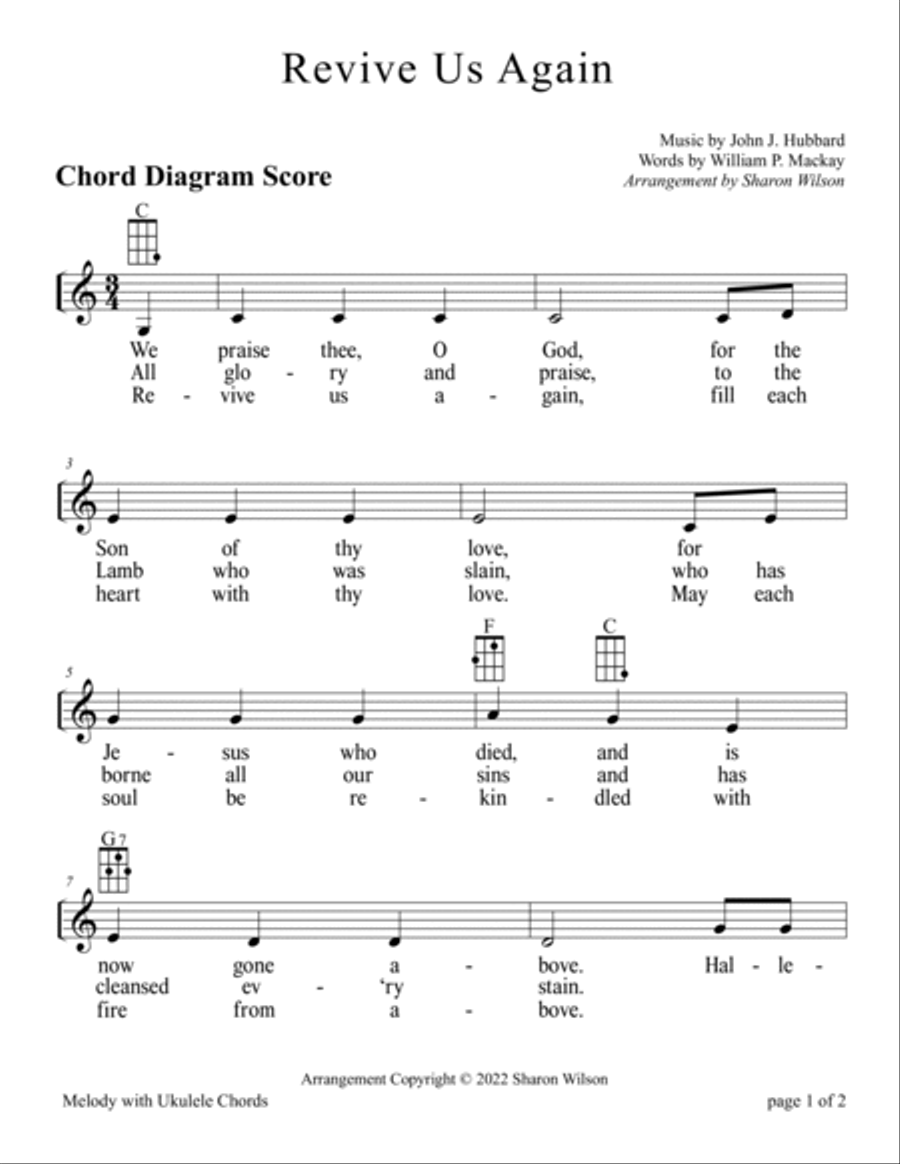 Revive Us Again for Ukulele (Chords, TAB, Melody, and Lyrics with optional Piano Accompaniment) High Voice scores gallery preview page 5