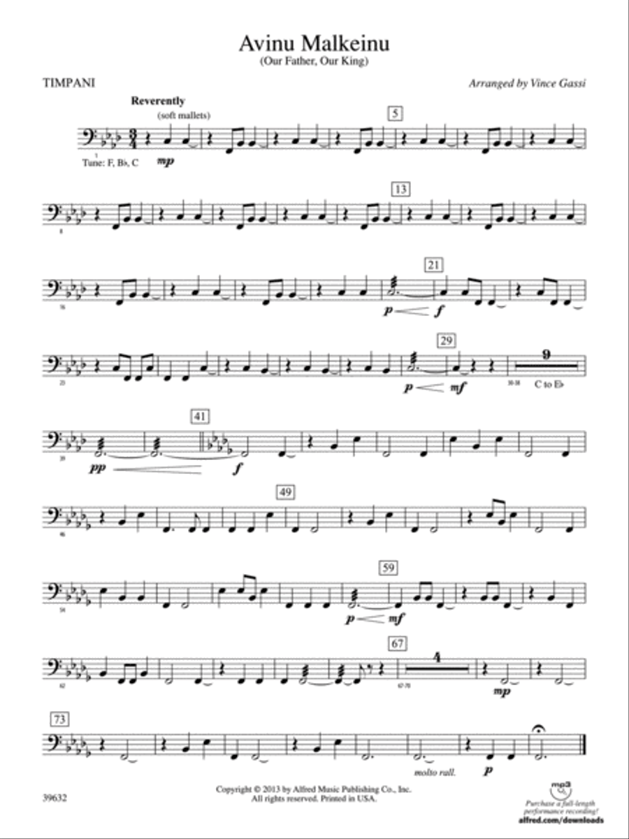 Avinu Malkeinu: Timpani Avinu Malkeinu: Timpani Concert Band scores gallery preview page 1