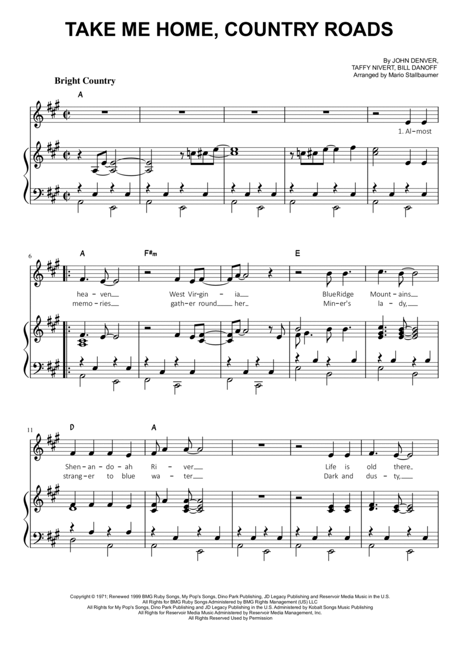 Take Me Home, Country Roads Voice scores gallery preview page 1