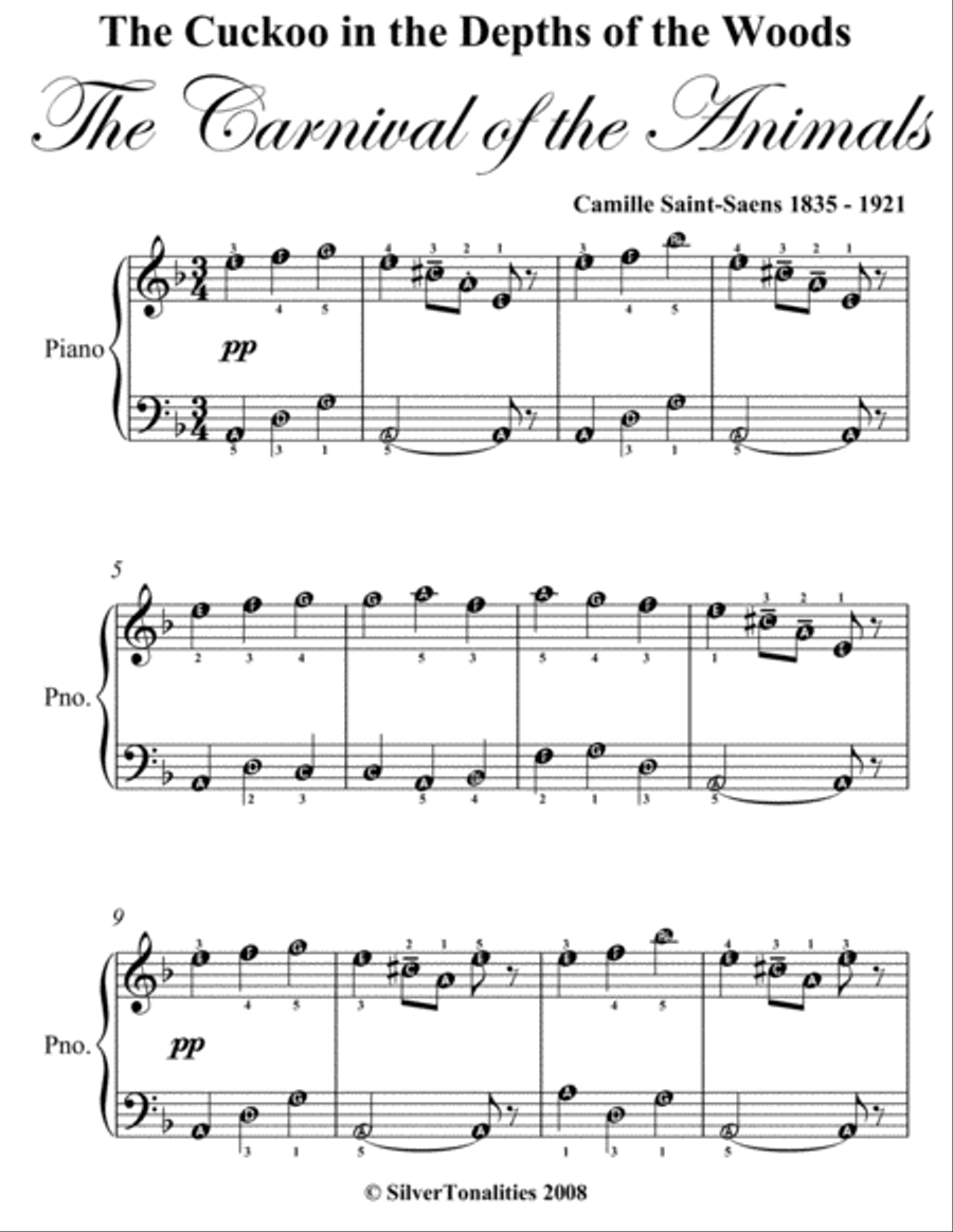 Cuckoo in the Depths of the Woods Carnival of the Animals Easy Piano Sheet Music Easy Piano scores gallery preview page 2