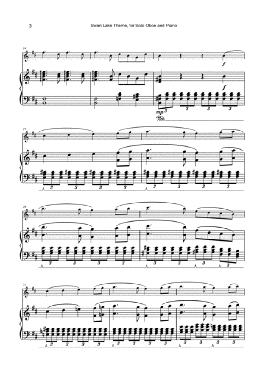 Swan Lake Theme, for Solo Oboe and Piano Piano scores gallery preview page 4