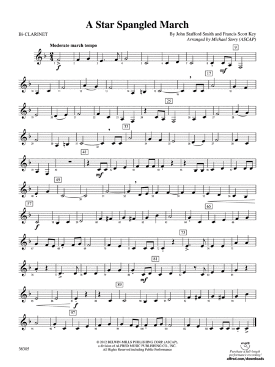 A Star Spangled March: 1st B-flat Clarinet Concert Band scores gallery preview page 1
