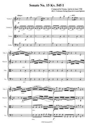 Book cover for Mozart Sonata kv. 545 for String quartet