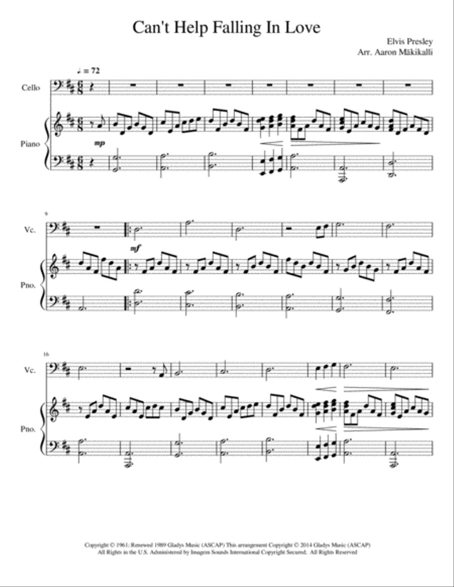 Can't Help Falling In Love Piano scores gallery preview page 1