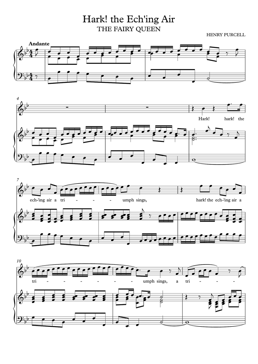 Hark the Ech'ing Air - The Fairy Queen (Bb Major) Soprano Voice scores gallery preview page 2