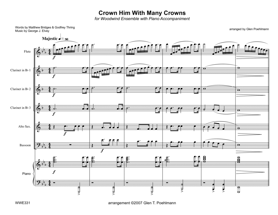 CROWN HIM WITH MANY CROWNS - WOODWIND ENSEMBLE with Piano Accompaniment Woodwind Ensemble scores gallery preview page 1