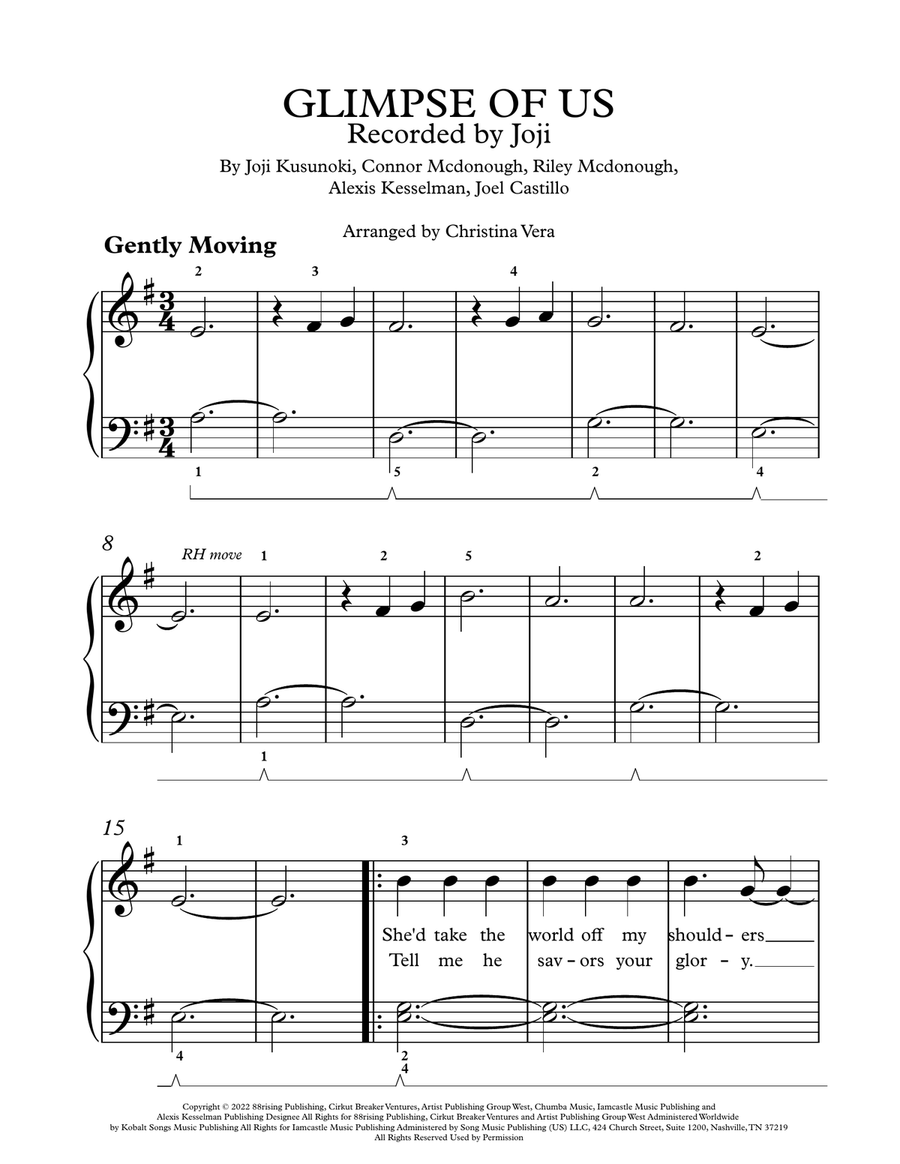 Glimpse Of Us Easy Piano scores gallery preview page 1