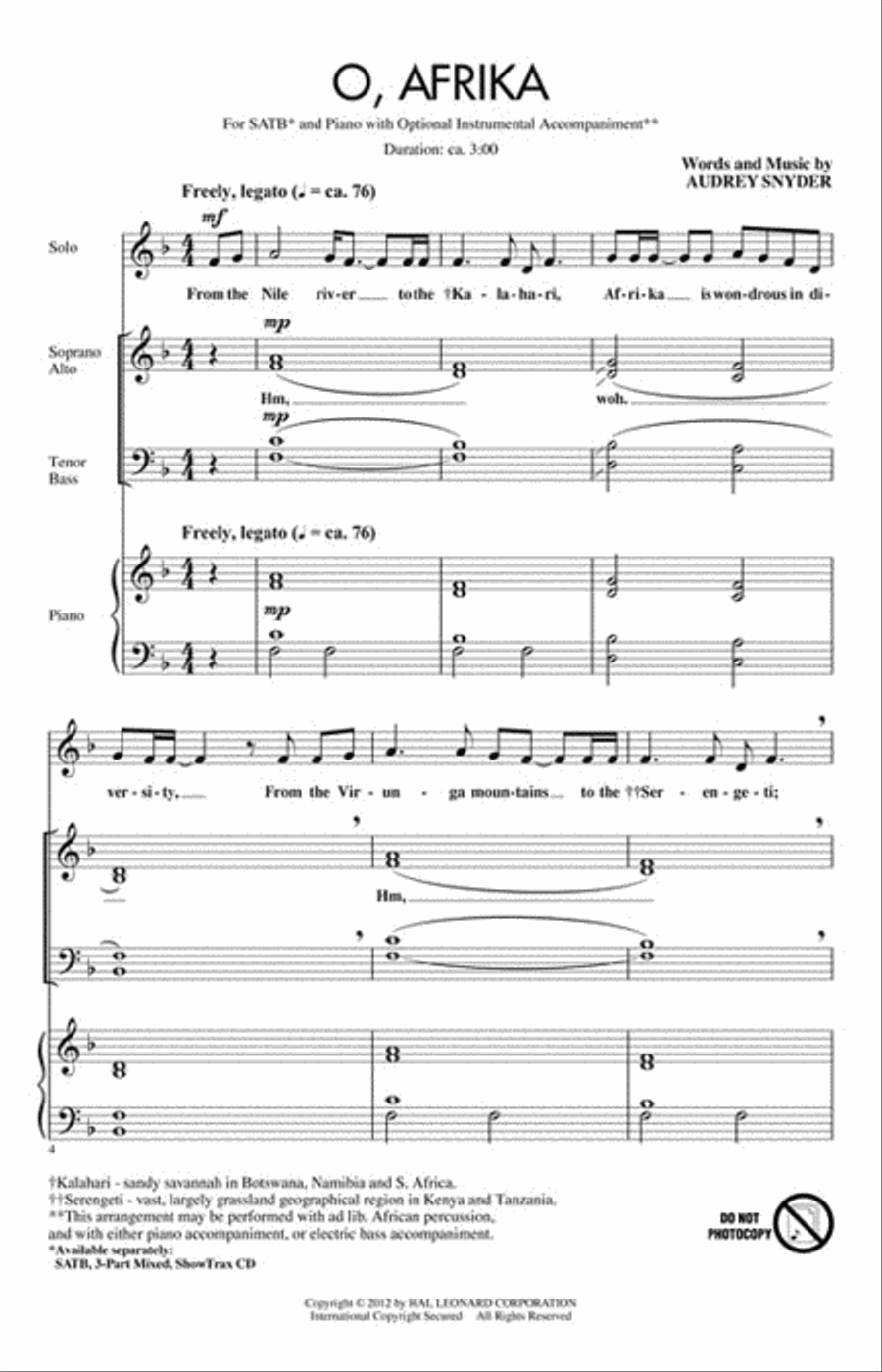 O, Afrika O, Afrika 4-Part scores gallery preview page 2