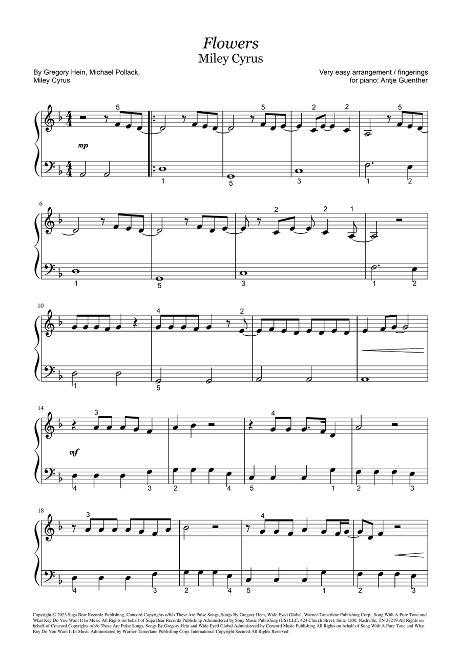 Flowers Flowers Easy Piano scores gallery preview page 1