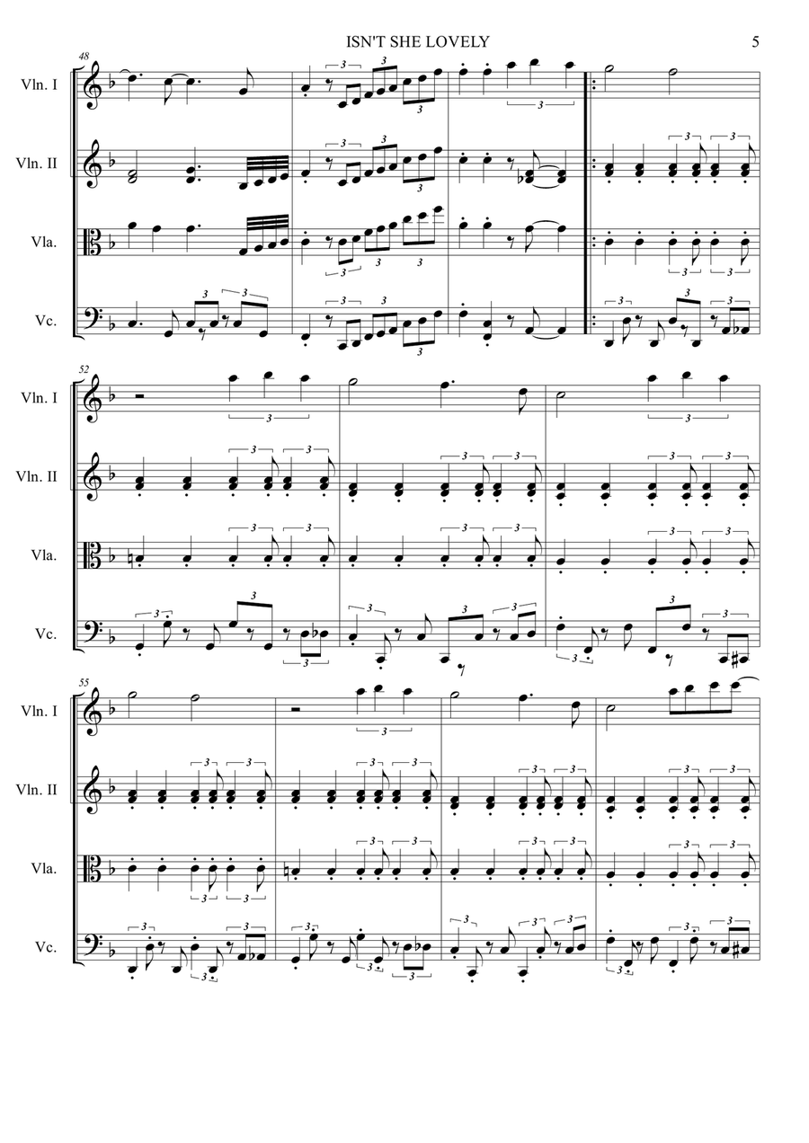 Isn't She Lovely String Quartet scores gallery preview page 6
