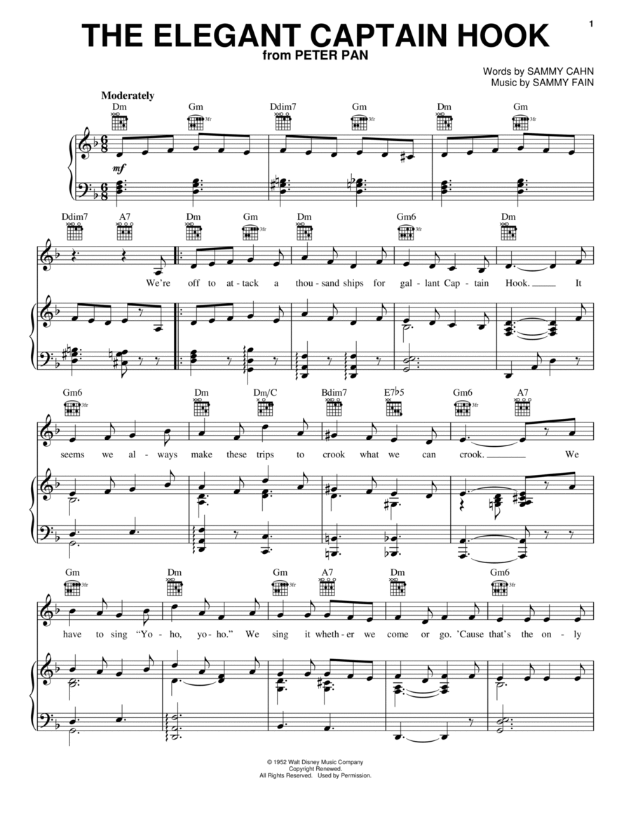 The Elegant Captain Hook Piano, Vocal, Guitar scores gallery preview page 1