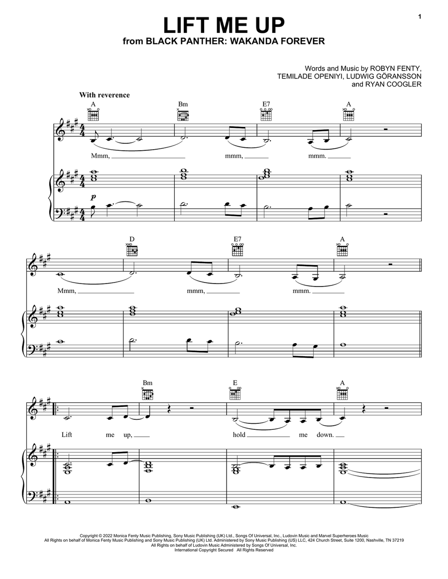 Lift Me Up (from Black Panther: Wakanda Forever) Piano, Vocal, Guitar scores gallery preview page 1