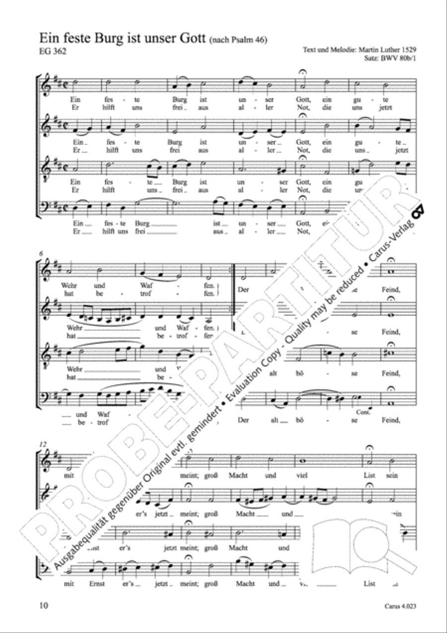 Luther Lieder in settings by J. S. Bach for mixed choir SATB 4-Part scores gallery preview page 11