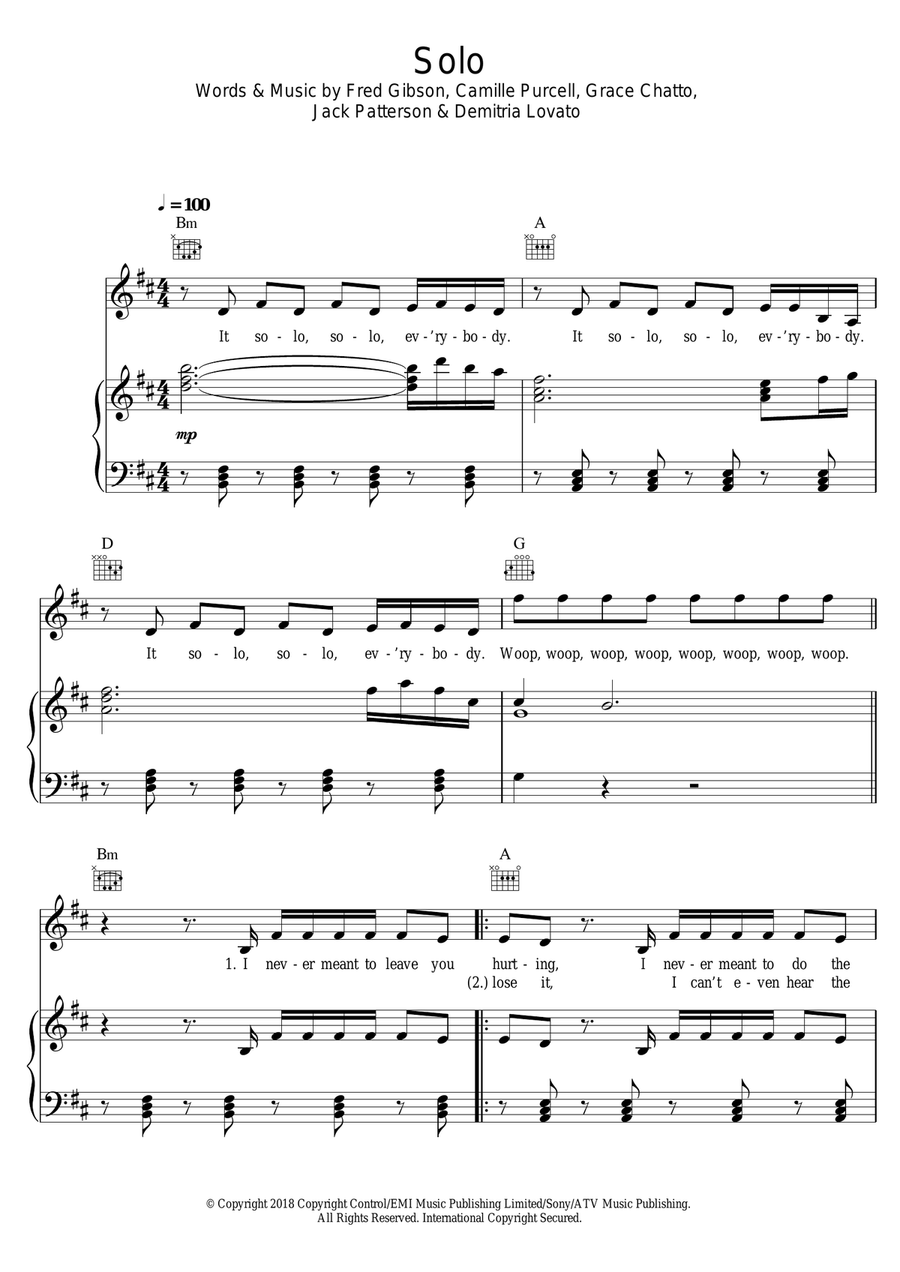 Solo (feat. Demi Lovato) Piano, Vocal scores gallery preview page 1