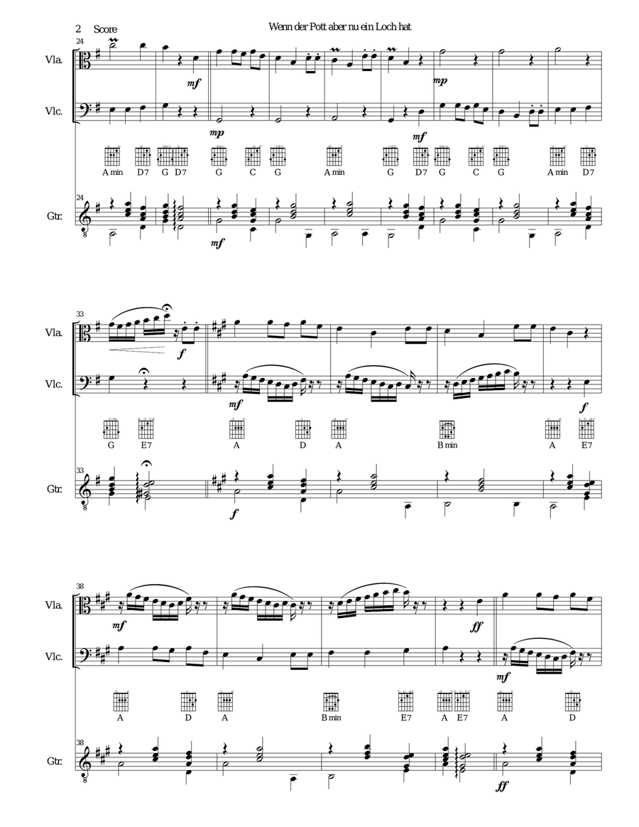 Wenn der Pott aber nu ein Loch hat (There's a hole in my bucket) for viola, cello and guitar Small Ensemble scores gallery preview page 2
