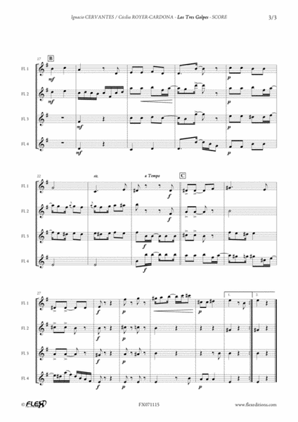 Los Tres Golpes by Ignacio Cervantes Flute Quartet - Digital Sheet Music