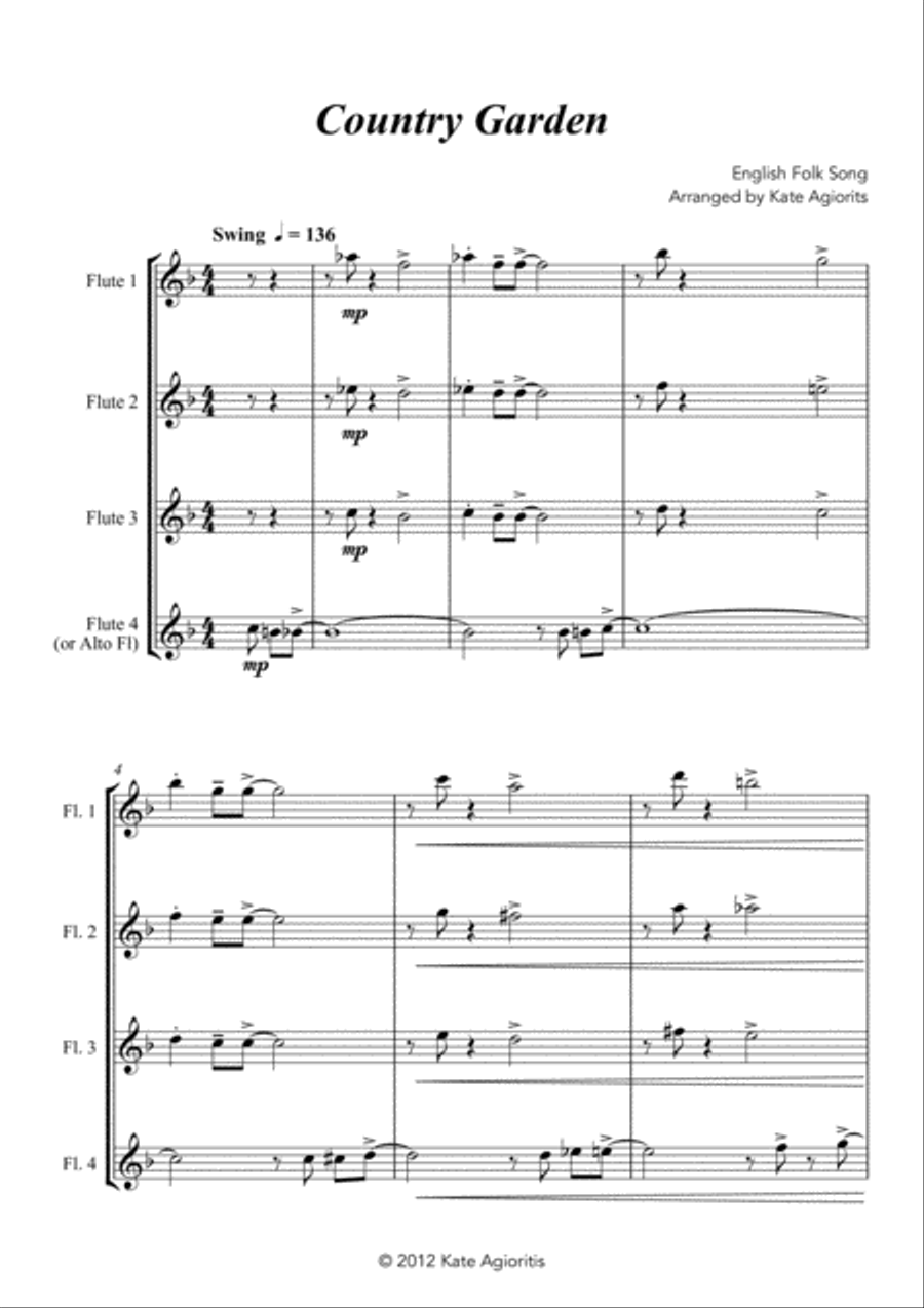 Country Garden - A Jazz Arrangement - for Flute Quartet Flute Quartet scores gallery preview page 3