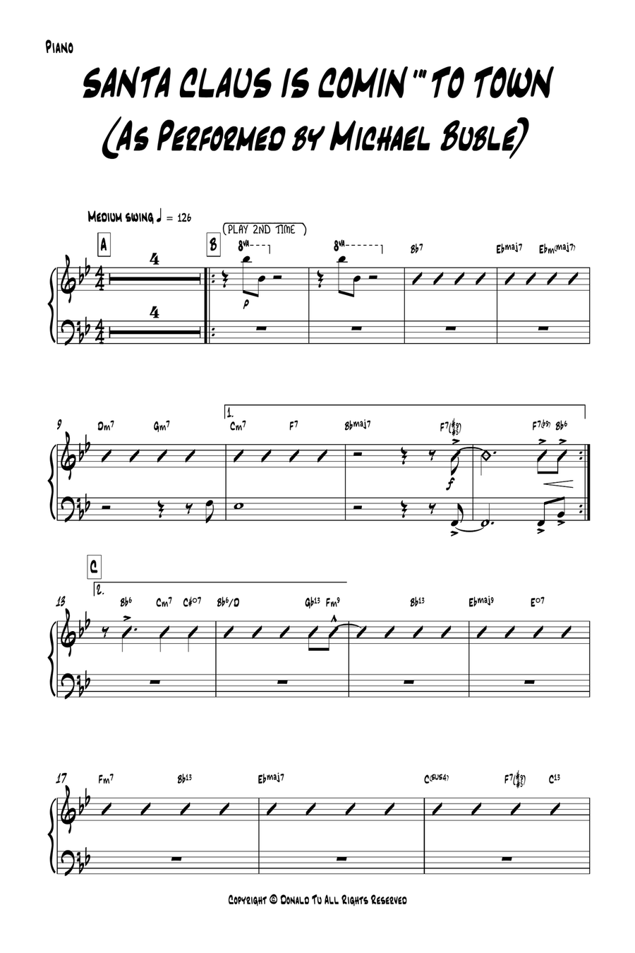 Santa Claus Is Comin' To Town (ver. Michael Buble)- Piano Jazz Ensemble scores gallery preview page 1