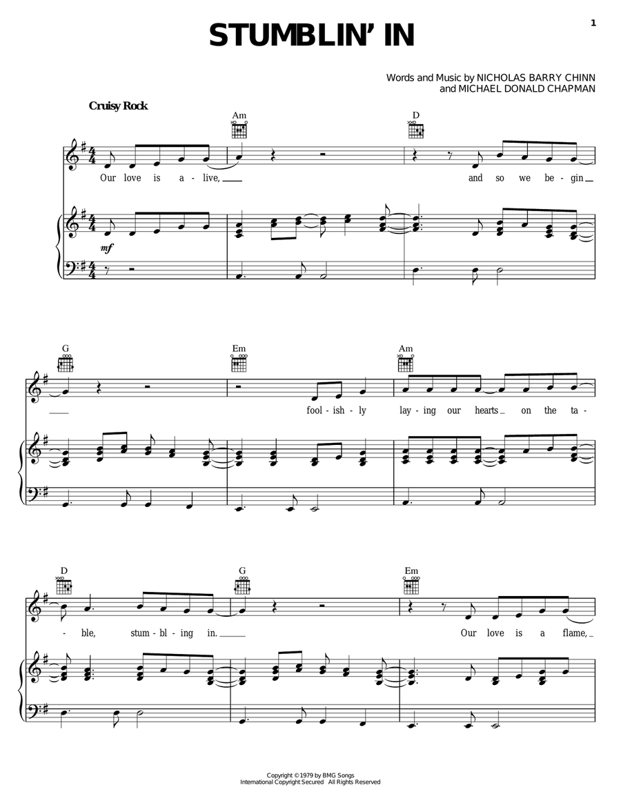 Stumblin' In Piano, Vocal, Guitar scores gallery preview page 1