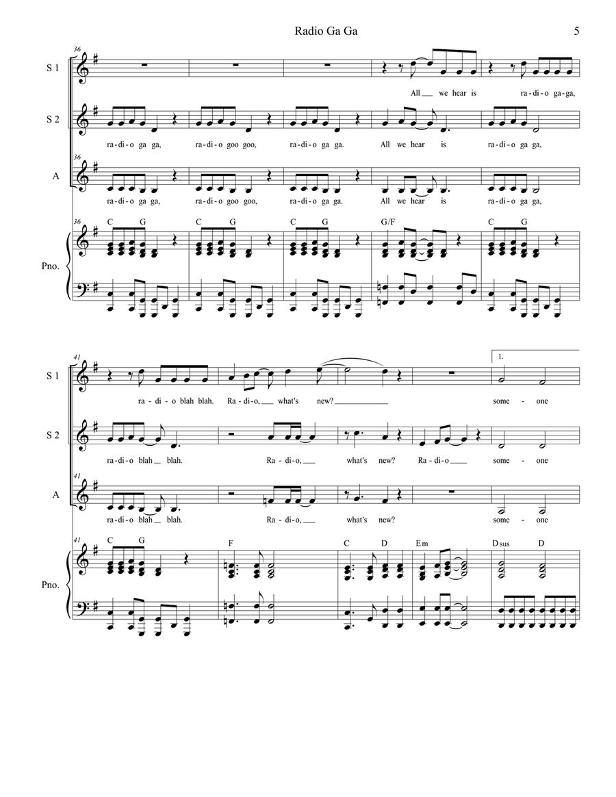 Radio Ga Ga SSA scores gallery preview page 5