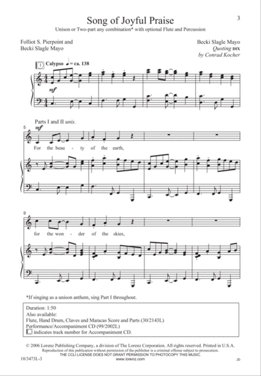 Song of Joyful Praise Unison Choir scores gallery preview page 3