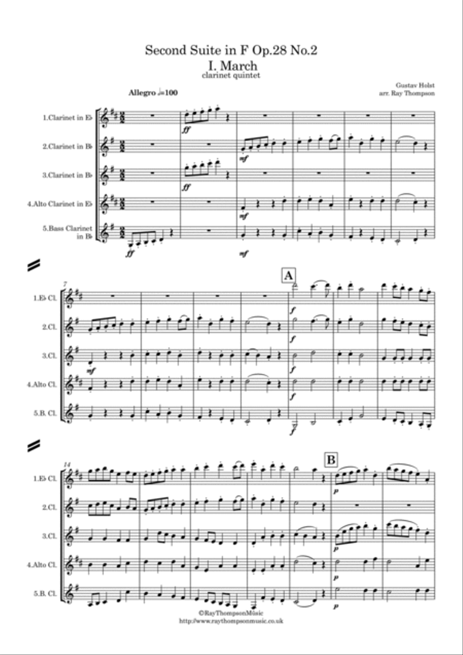 Holst: 2nd Suite in F Op. 28 No.2 - clarinet quintet Clarinet Quintet scores gallery preview page 2