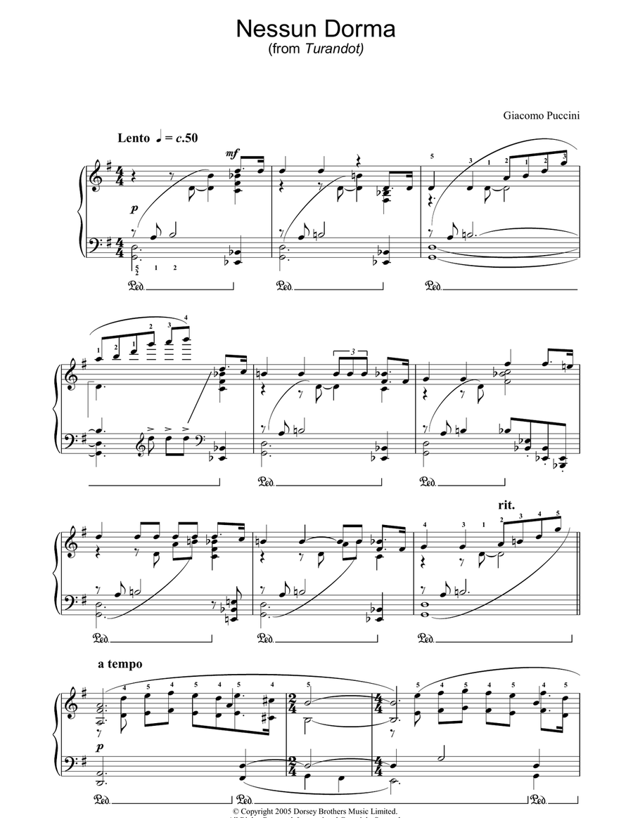 Nessun Dorma (from Turandot) Piano Solo scores gallery preview page 1