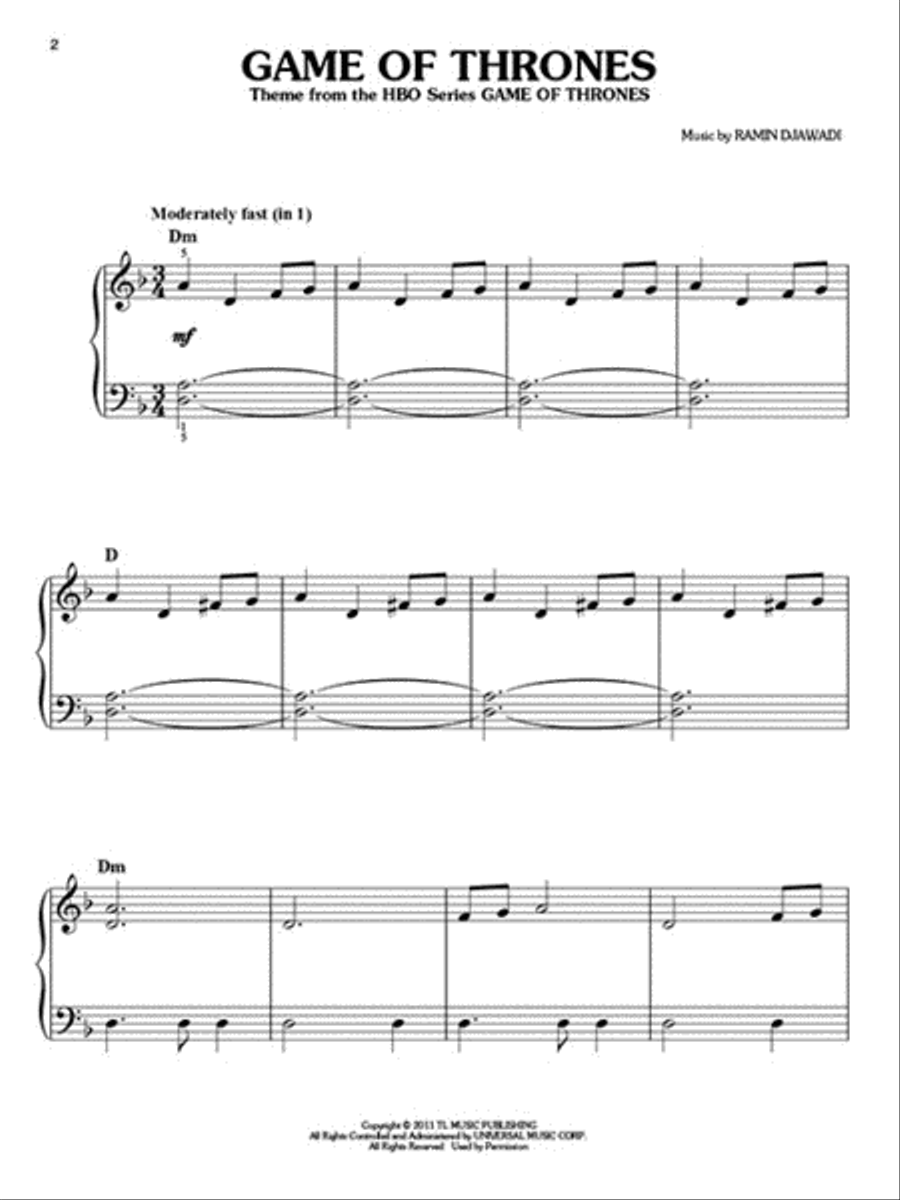 Game of Thrones (Theme from the HBO series) Easy Piano scores gallery preview page 2
